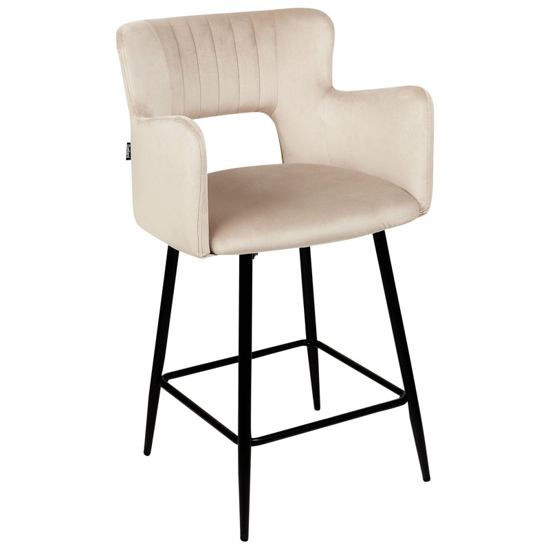 Panaca Upholstered Counter Stool with Metal Frame, Beige Velvet