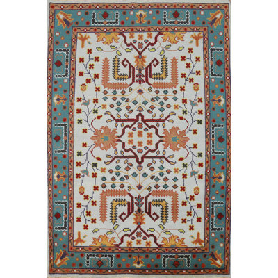 Tapis oriental bleu clair fait à la main Oushak 4 x 6