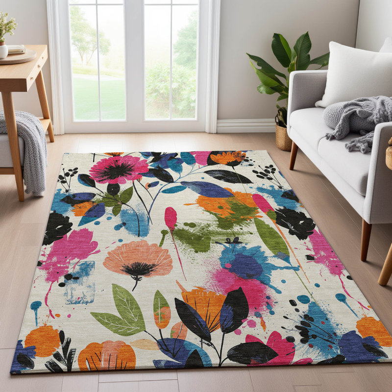 Premium Machine Washable Harjo AMF1549 Floral Rug, Rectangle 9' x 12'