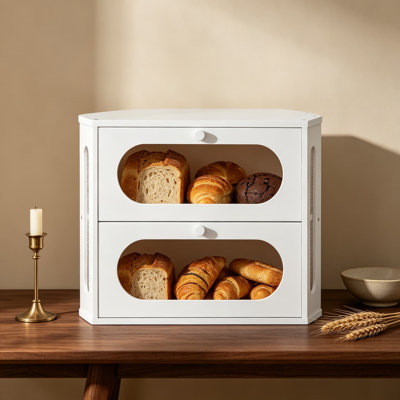 Boîte à pain de coin pour comptoir de cuisine, bac à pain en bambou double couche, grand contenant à pain pour la maison avec fermeture magnétique et fenêtre de vue