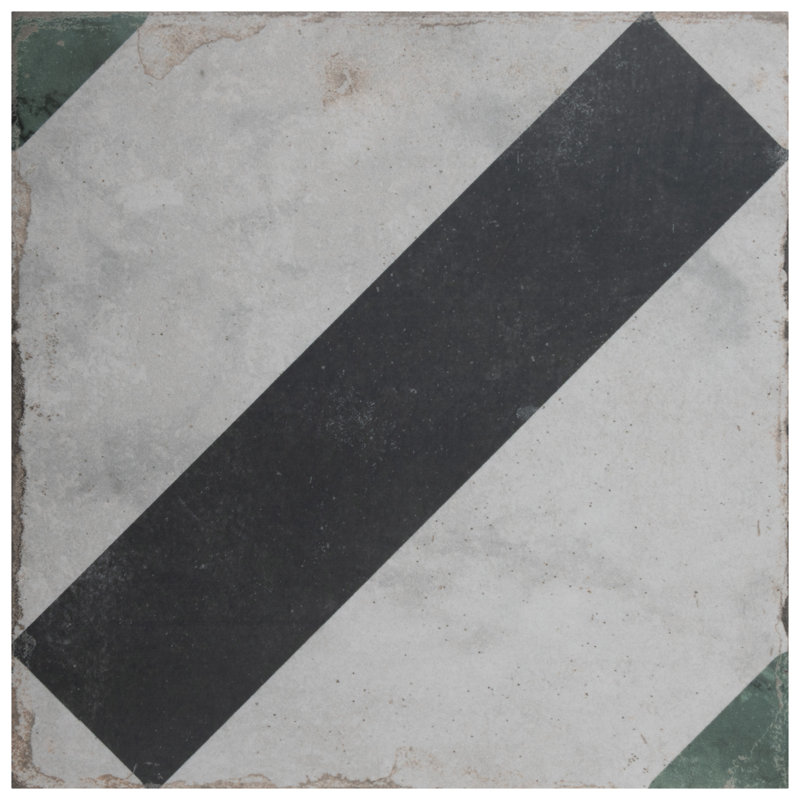 Renaissance Deco 8" x 8" Porcelain Wall & Floor Tile, Black/Gray