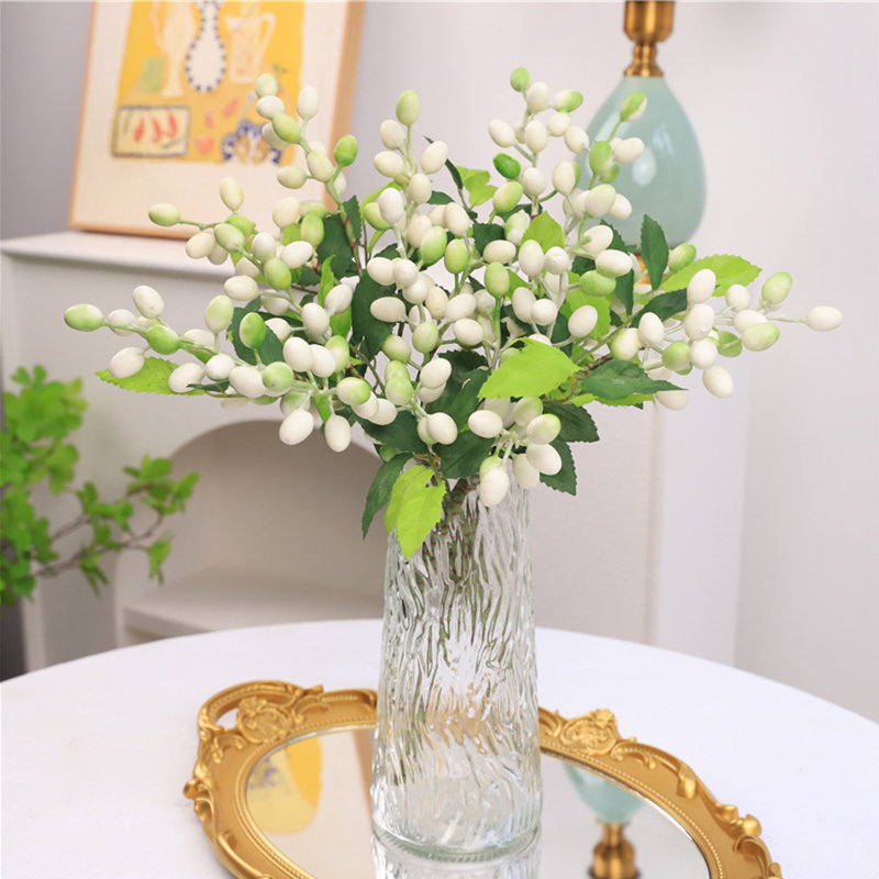 5PCS Simulated Berry Branches, Green And White Simulated Berries, Christmas Decoration, Wedding Table Center Decoration, Home Gifts, Holiday Gifts