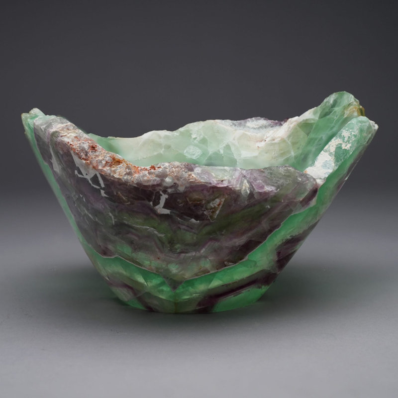 Bol fluorescent vert naturel unique en son genre sculpté à la main | Décoration de luxe 8,2 lb