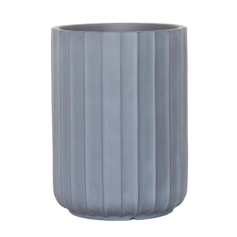 Concrete Effect Frostproof Outdoor Plant Pot, Garden Flower Pot, Cylinder Round Garden Planter with Drainage Holes, Outdoor Planter with Ribbed Pattern
