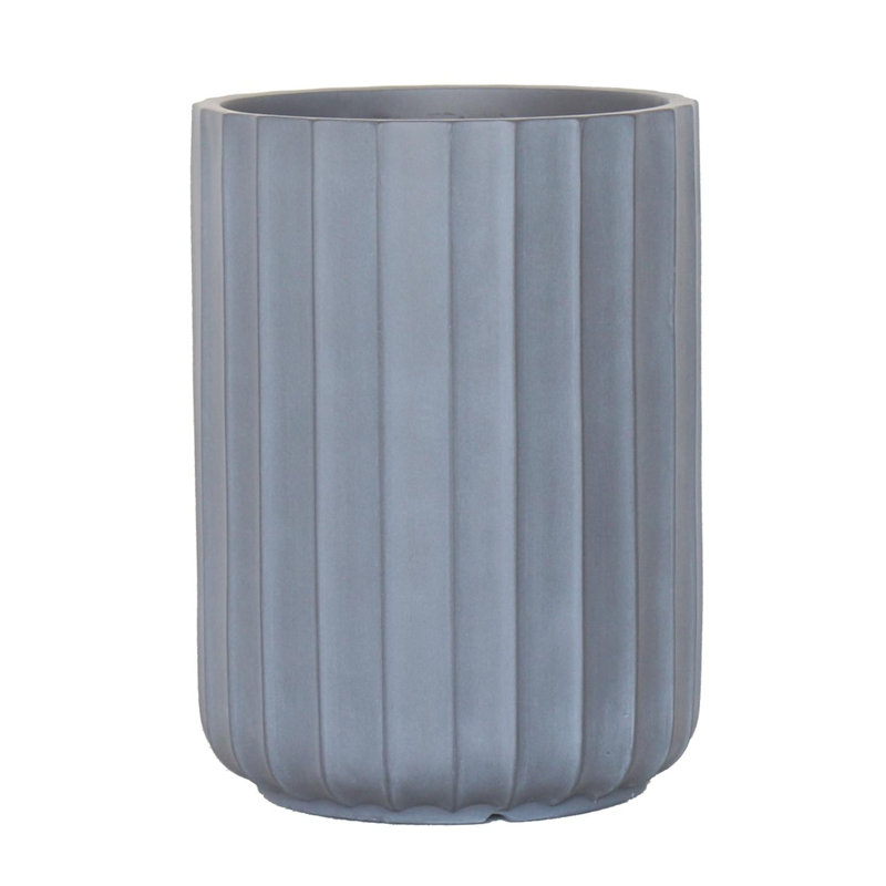 Modern Ribbed Cylinder Round Planter By Idealist Lite, 33cm H x 24cm W x 24cm D, Light Grey