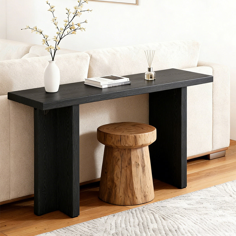 42''Modern Wooden Narrow Console Table For Entryway Hallway Living Room, Black