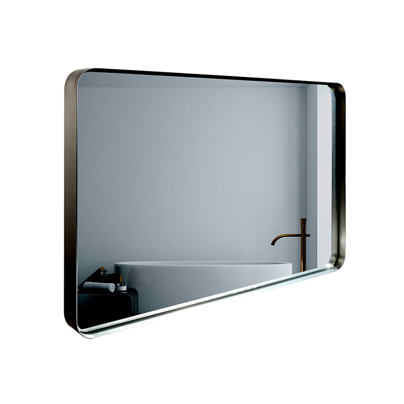 Brushed Silver Rounded Corner Rectangle Bathroom Mirror For Wall Metal Frame Wall Mounted Bathroom Mirror Vanity Bathroom Mirror(Horizontal & Vertical)