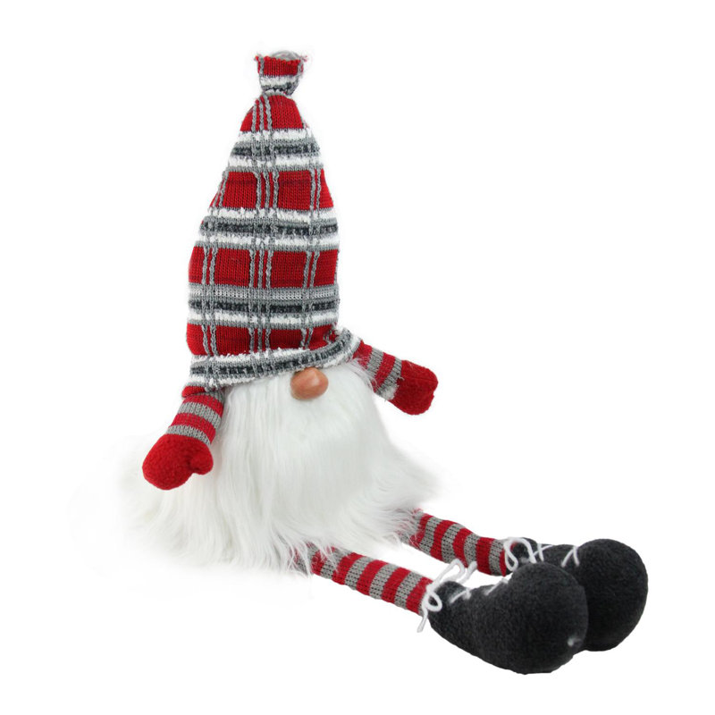 Gnome de Noël 23 po à rayures rouges et grises avec pattes suspendues
