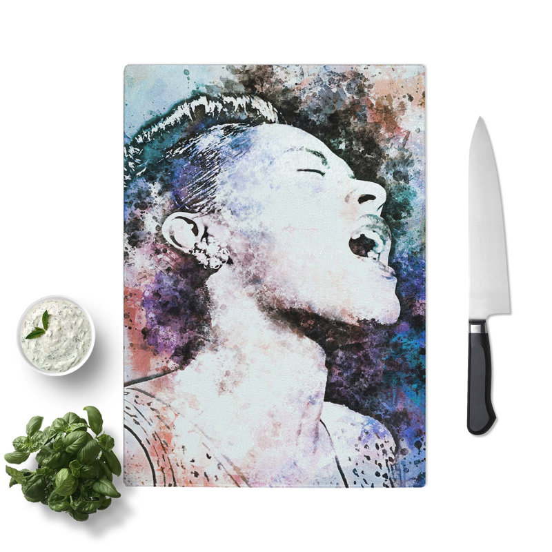 Tempered Glass Billie Holiday Chopping Board, 28.5 cm W x 39 cm L