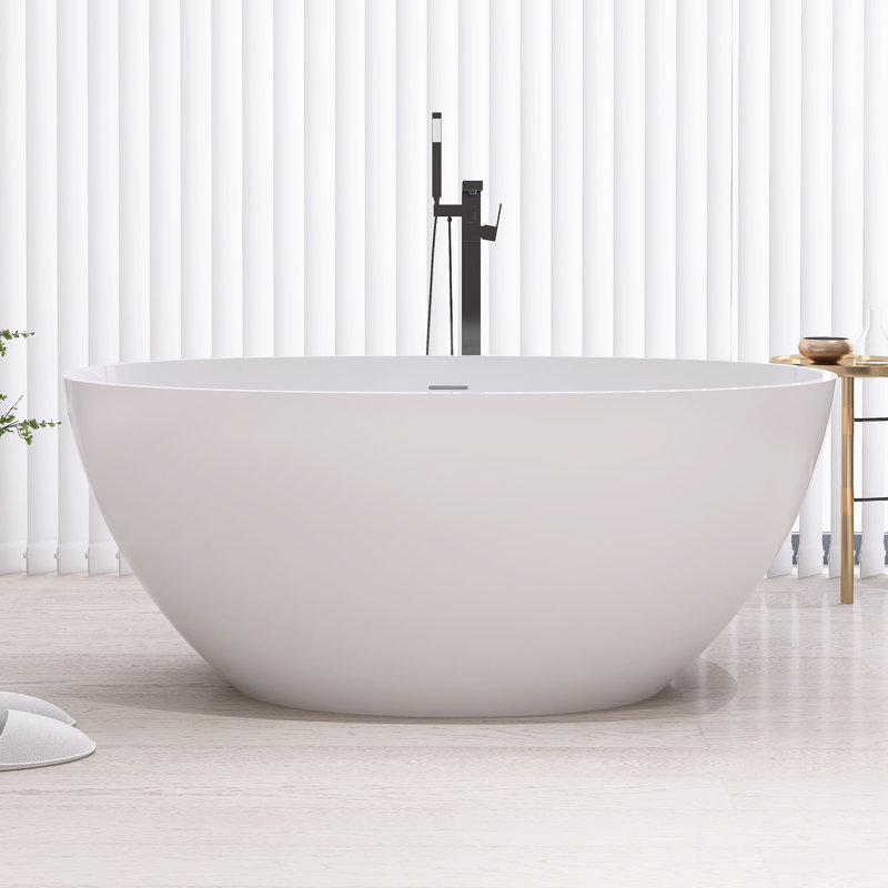 55-Inch Freestanding Solid Surface Bathtub With Drain, Matte White