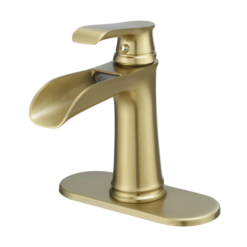 Robinet pour salle de bain à un trou avec poignée simple, Or brossé