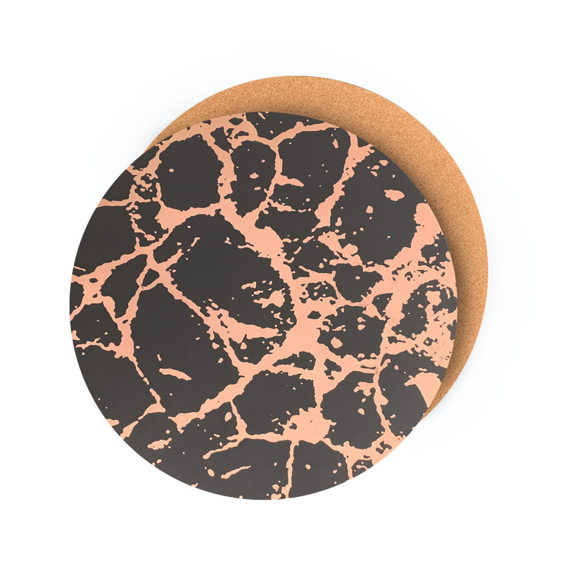 Rose Gold and Black Round Cork Placemats Set of 6