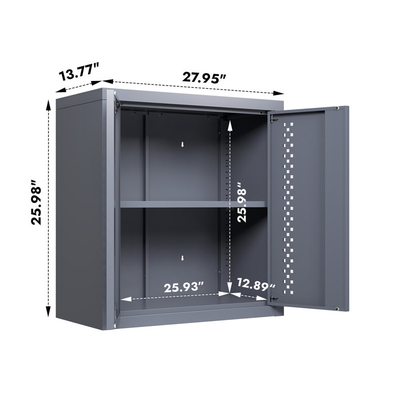 Roomfitters Wall Mounted Metal Garage Cabinet, Floating Tool Storage Organizer with Door, Steel, Gray