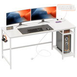 Computer Table, 152 Cm, Shelf With USB Sockets, Type-C Charging Port And Headphone Hook, White