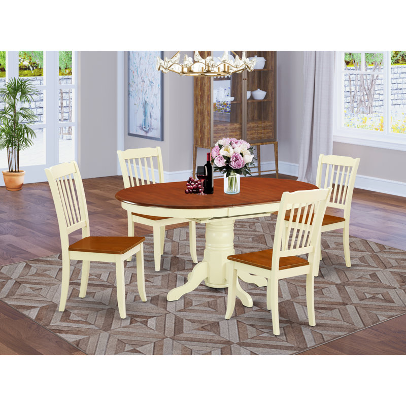 5 Piece Dining Table Set for 4 Includes an Oval Kitchen Table with Butterfly Leaf and 4 Dining Room Chairs, Buttermilk & Cherry