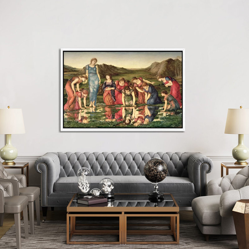 The Mirror Of Venus, 1870-76 by Edward Coley Burne-Jones - Painting on Canvas, White Framed, 101.6cm H x 152.4cm W x 3.81cm D