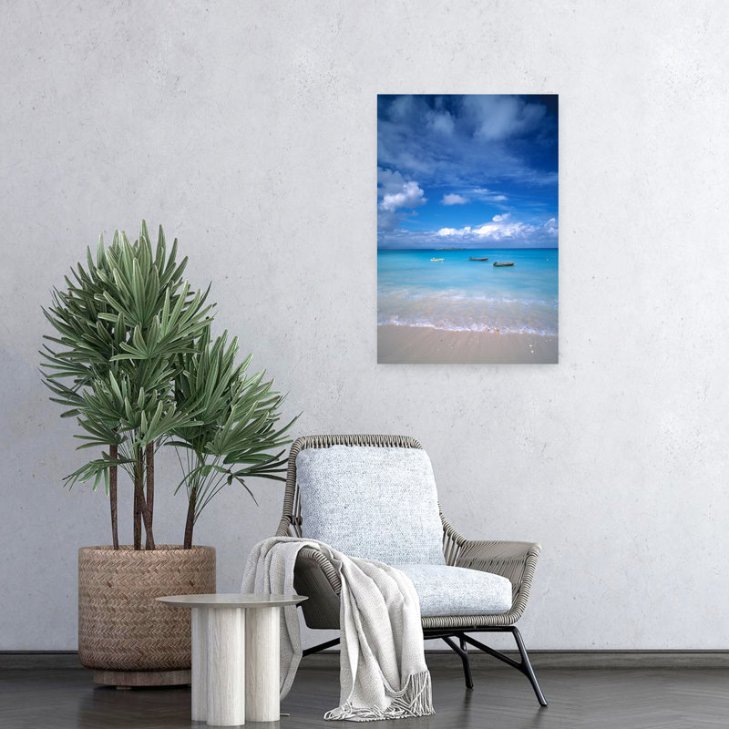 Bateaux, Antilles, mer des Caraïbes, paisible, paisible, plage, océan, art, H 24 po x l 16 po