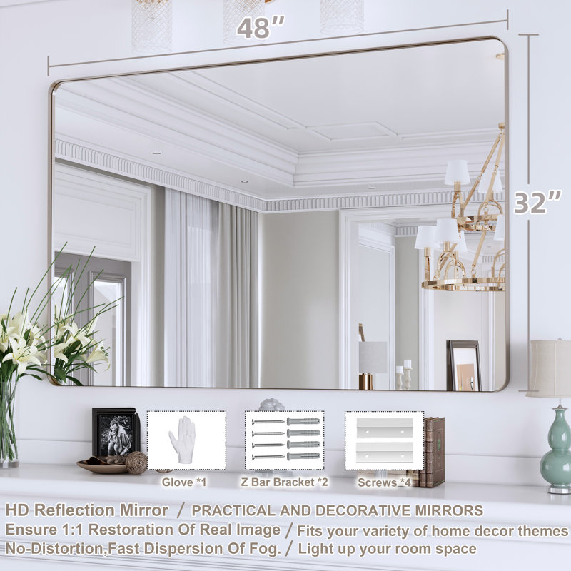 Miroir de salle de bain mural Premium Premium, Nickel brossé, 32 po x 48 po, Rectangulaire