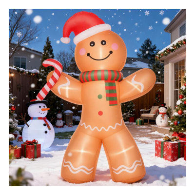 8 ft. Brown Polyester Inflatable Gingerbread Man Outdoor Christmas Yard Decoration with Built-in LED Lights