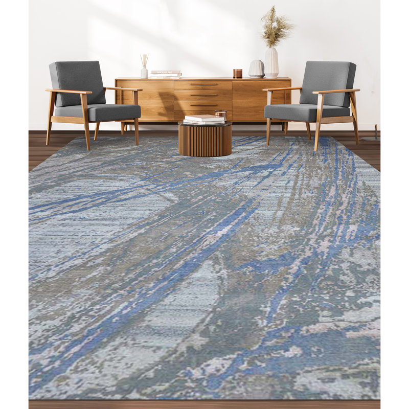 Tapis argenté et multicolore noué à la main de haute qualité, Rectangle 6 pi x 9 pi