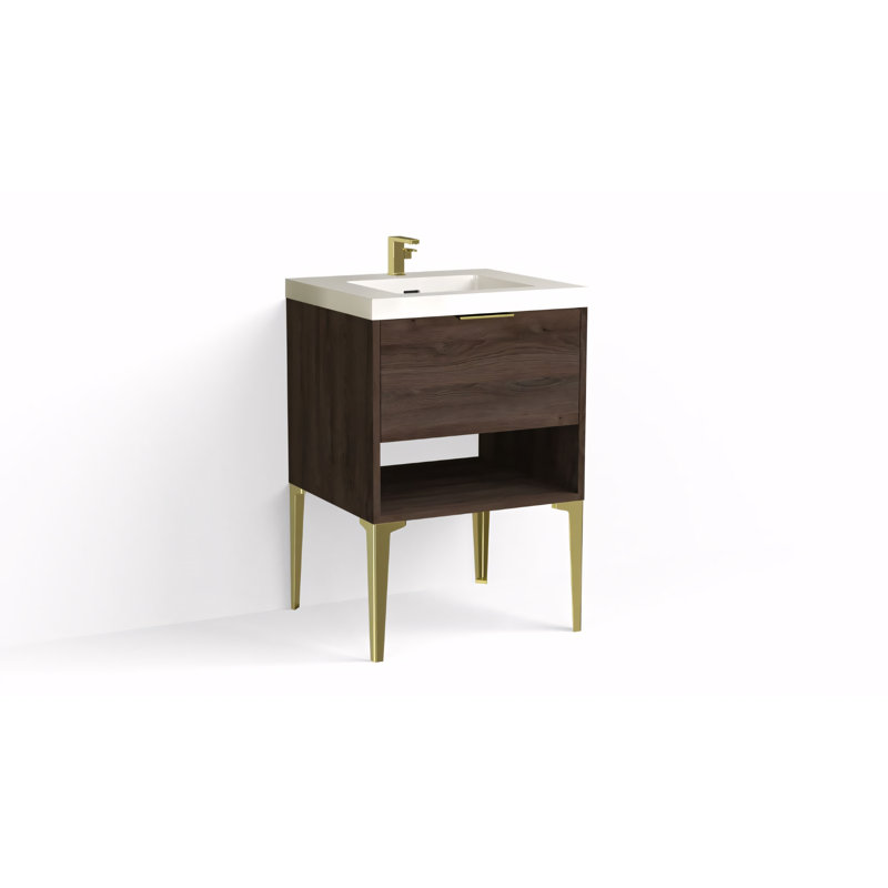 Modo 24" W Freestanding Single Bathroom Vanity with Dean Leg, White Acrylic, Matte Black, Glossy White/Single