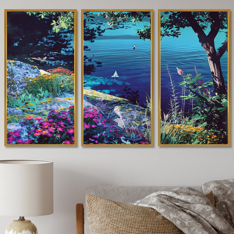 Ensemble de salon Rioux - Beach & Ocean Wall Art, Cadre flottant doré, H 32 po x l 48 po x P 1 po