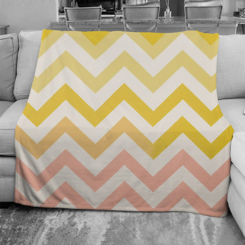 Couverture en molleton à chevrons, L 51 po x L 60 po, Gris / jaune