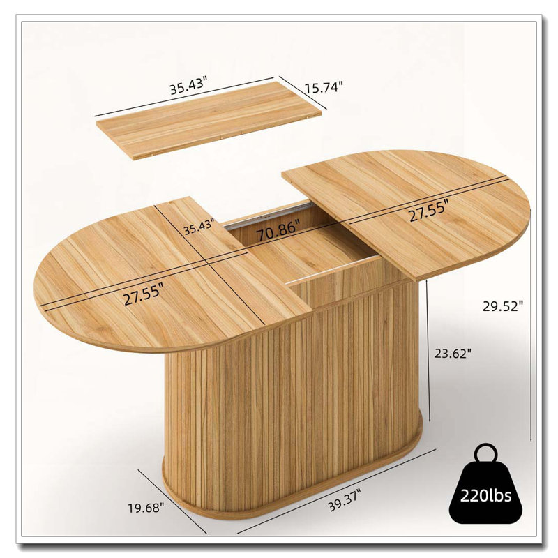 55.11"-70.86" Extendable Dining Table, Natural