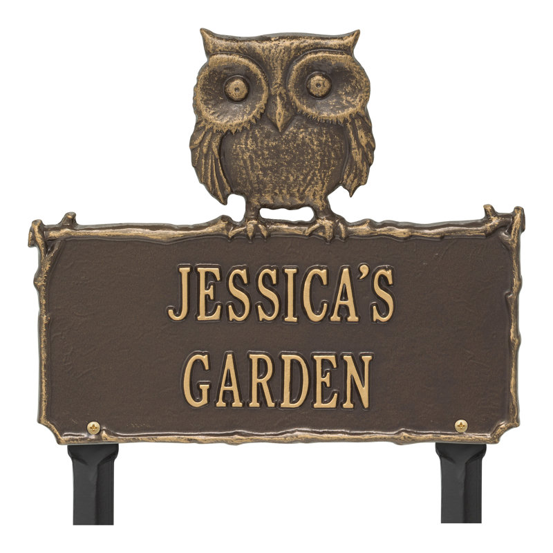 Owl Personalized Garden Sig, Bronze/Gold, Yes