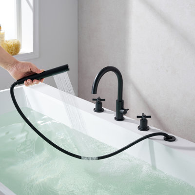 Sundale Cross Handles Deck-Mount Roman Tub Faucet with Handshower