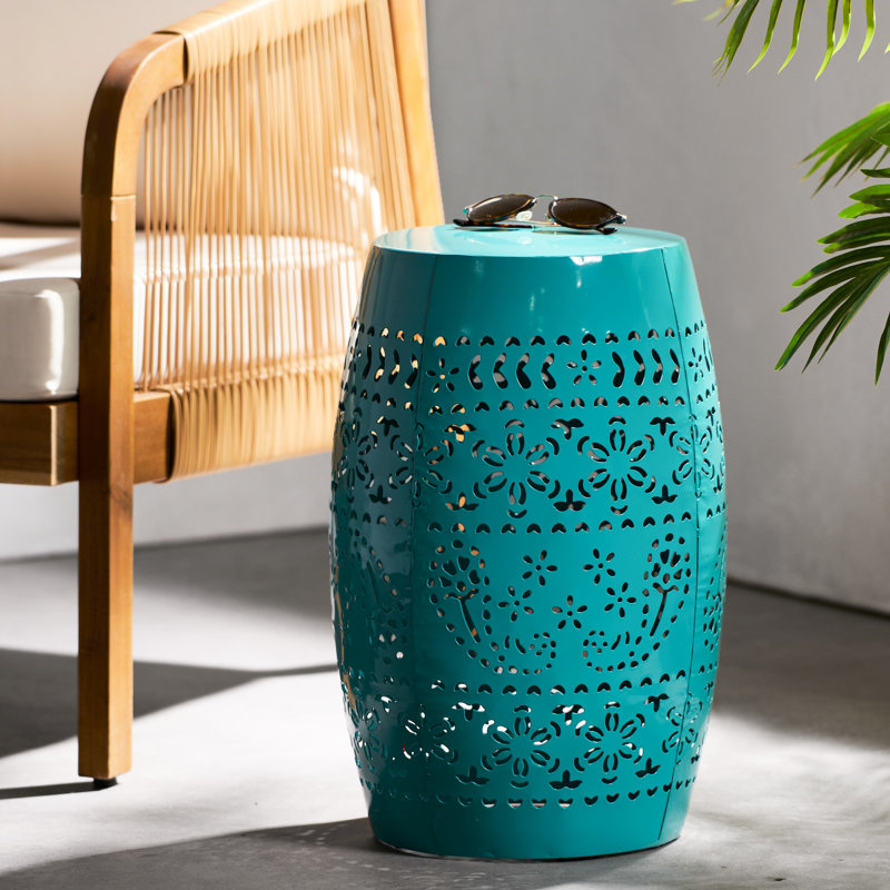 Refined Lace Cut Side Table, 11.9X11.9X17.93, Metal Frame, Teal Color, Ready To Use Delicate Table With Cut, 11.9W X 11.9D 17.93H, No Assembly