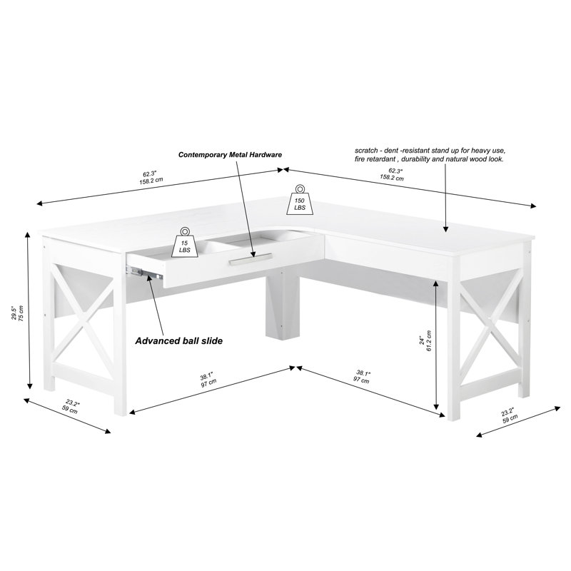Coble L-Shaped Computer Desk, White