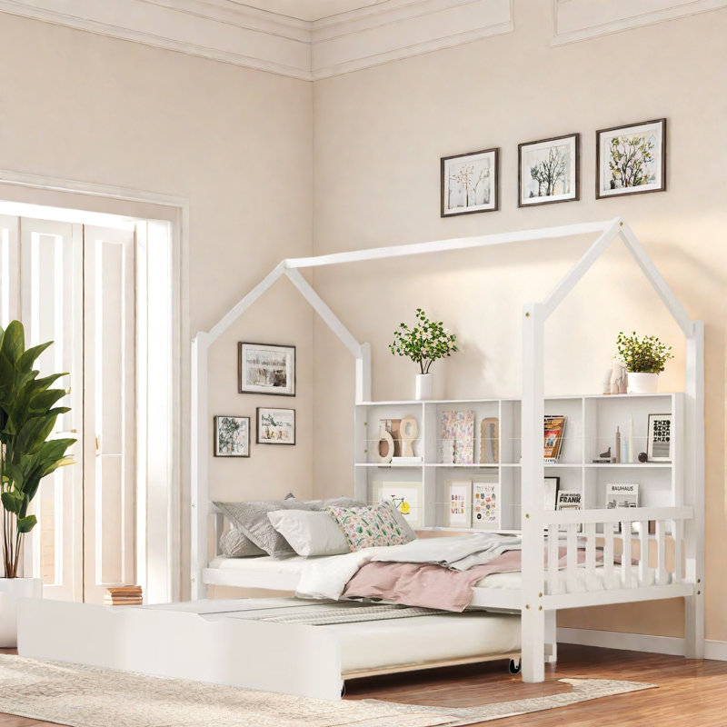 Lit en bois avec couchette et tablettes, Lit simple