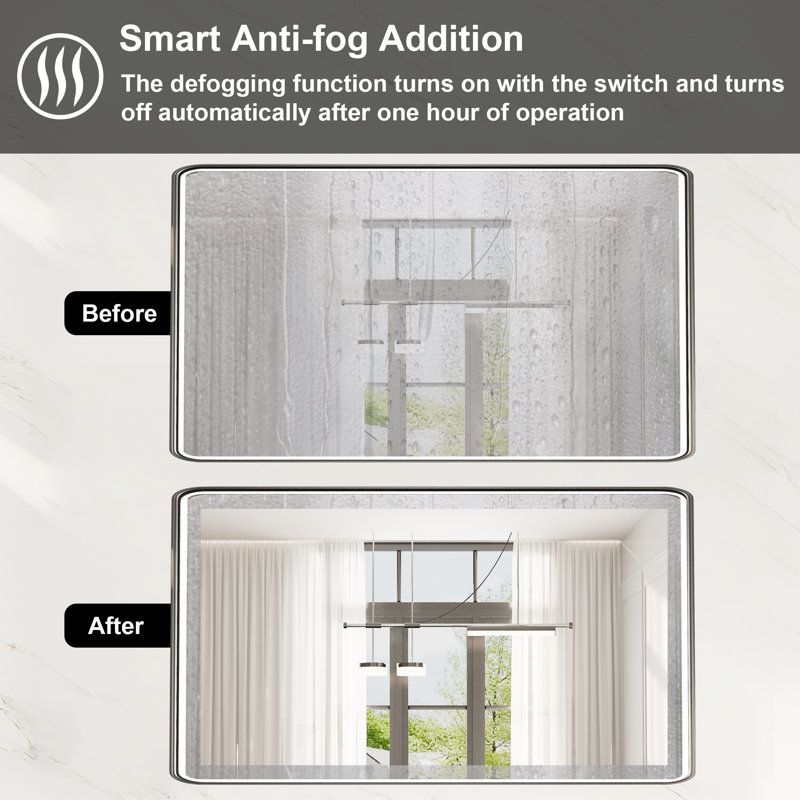 Gold/black/silver Frame Led Bathroom Mirror, 24/30/36/48 Inch Vanity Mirror, Lighted Wall Mounted Mirror, Anti-fog, Dimmable , 3 Colors Frontlit (horizontal/vertical)