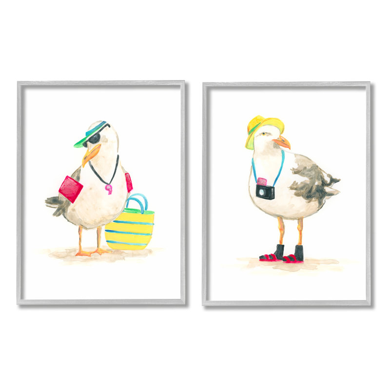 Sea Bird Touristes, impression sur bois 2 pièces, Estampe numérique Farmhouse, H 30 po x l 48 po x P 1,5 po