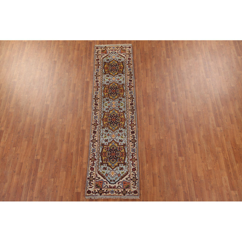 Tapis de couloir traditionnel indien bleu clair 3 x 10