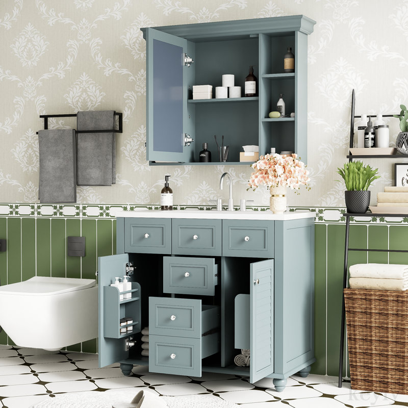 Ensemble de meuble-lavabo simple 35,98 po avec plateau en résine et miroir Dontrez