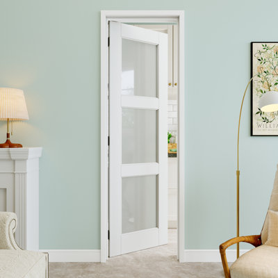 Interior 3-Lite Frosted Glass Door Slab Solid Core Prehung Pantry Door With Quick Assemble Jamb / A Door Seal Strip