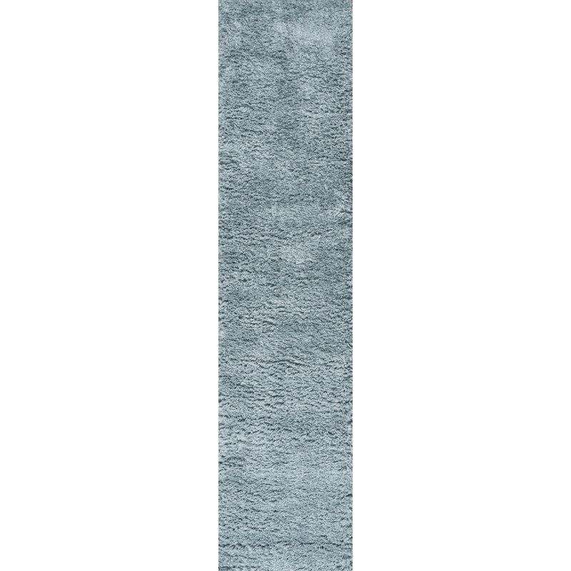 Tapis turquoise à poils longs Anttwan, Tapis de couloir 2 pi x 10 pi