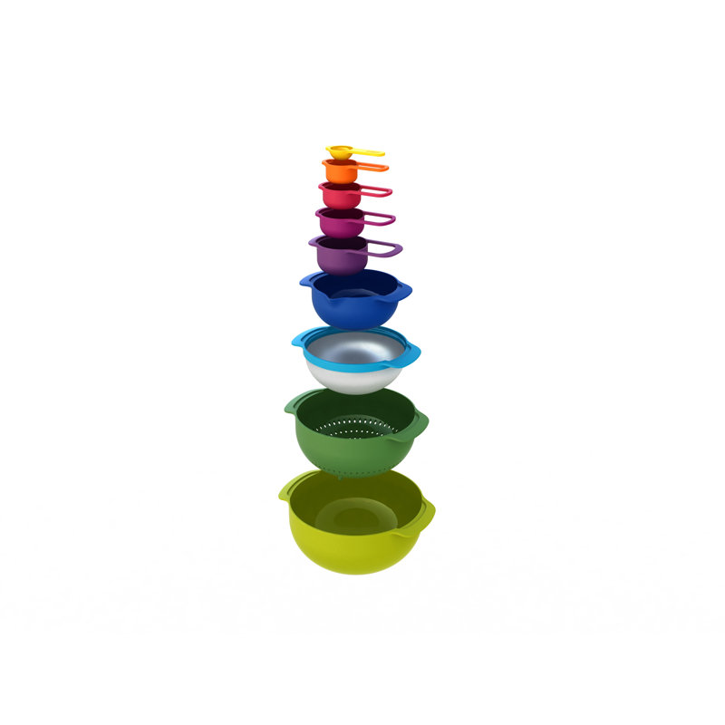 Nest 9-Piece Food Preparation Set with Nesting Mixing Bowls and Measuring Cups, Multicolor