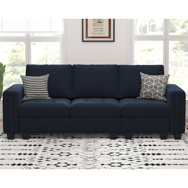Shavera 83.4'' Velvet Modular Sofa 3-Seat Small Couch Apartment Sofa, Blue