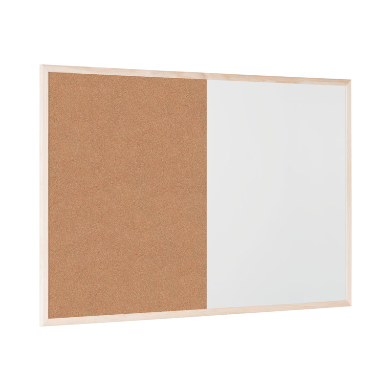 Budget Wood Frame Wall Mounted Reversible Bulletin Board 60cm H x 90cm W