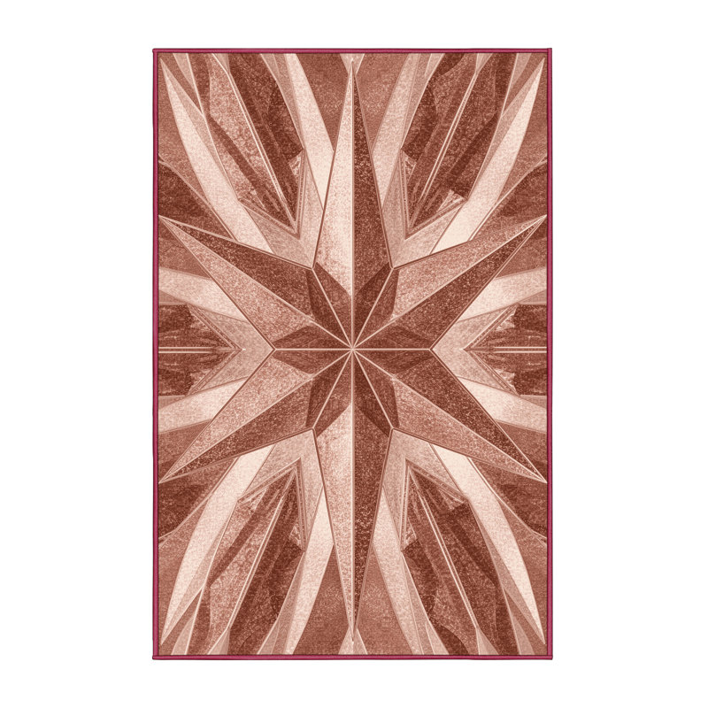 Machine Washable Alderamin Christmas Modern & Contemporary Abstract Rug in Brown – Rose Binding, 8x10