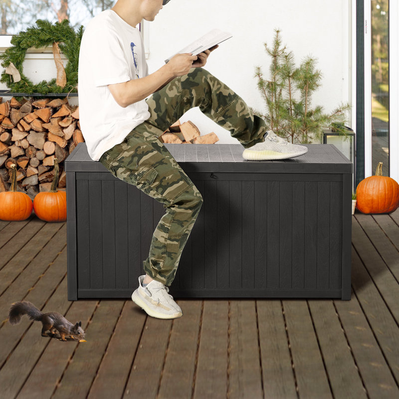 Black 120 Gallon Lockable Resin Outdoor Deck Box