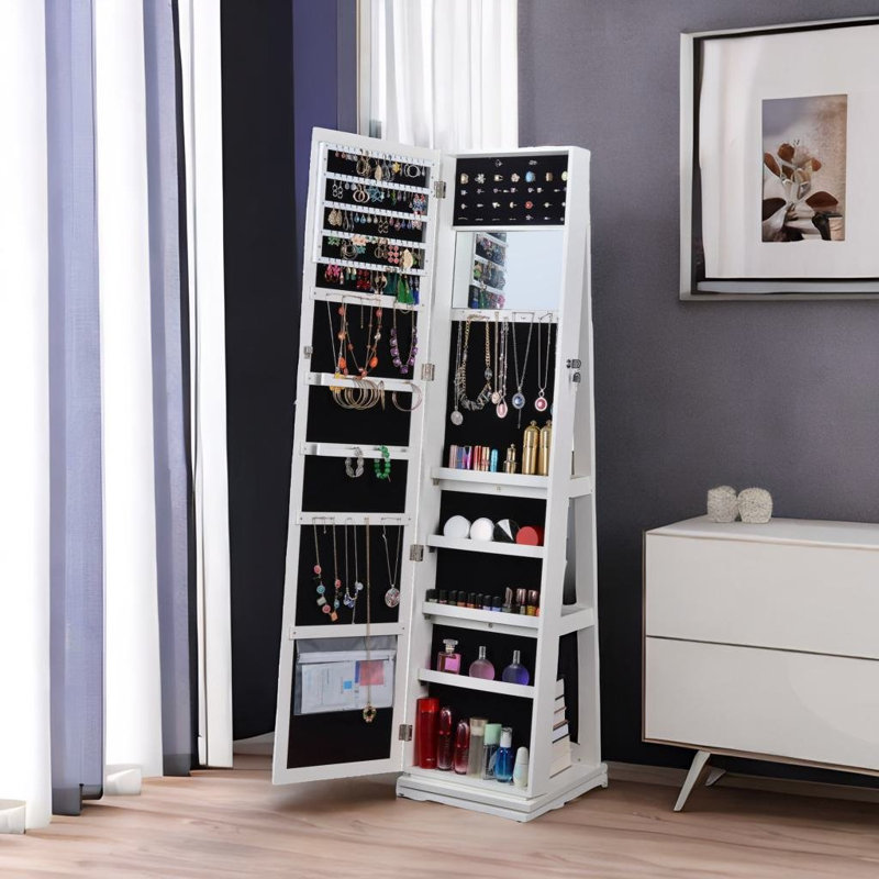 Armoire à bijoux pivotante à 360 °, Blanc
