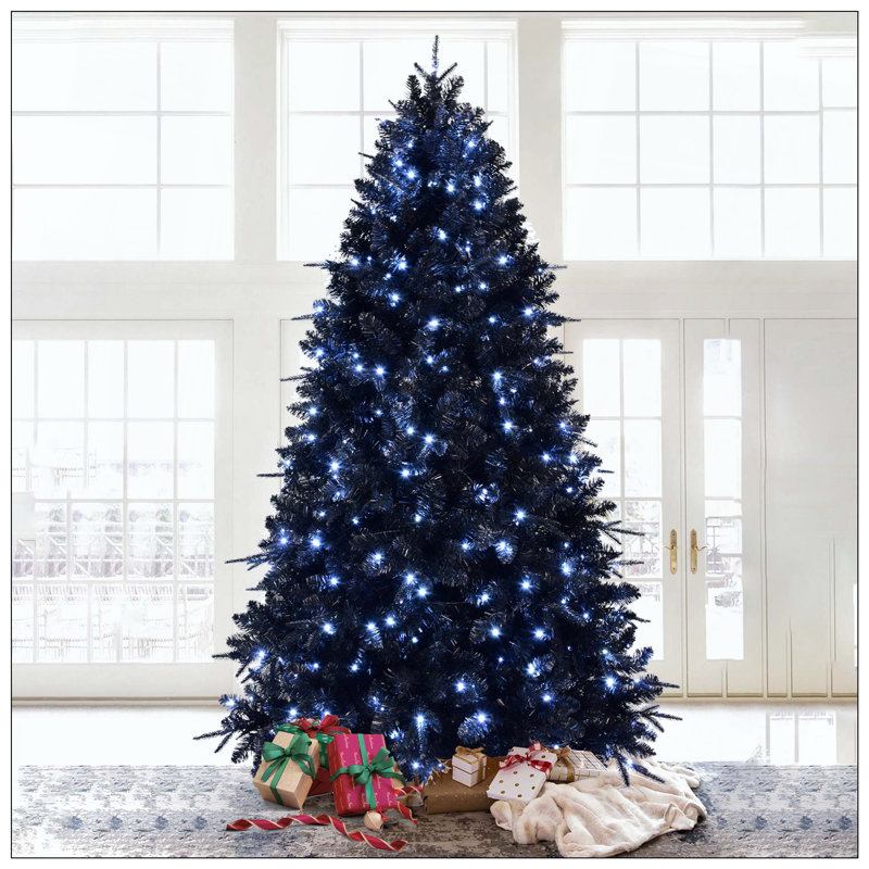 Arbre de Noël avec 600 lumières DEL blanches - 2486 pointes Arbre artificiel PE + PVC pour décoration d'Halloween et des Fêtes, structure à charnières avec support en métal stable