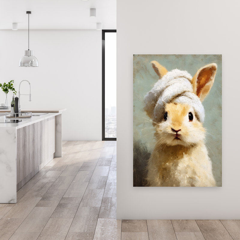 «Bathroom Bunny», art mural abstrait romantique moderne, 48" H x 32" W