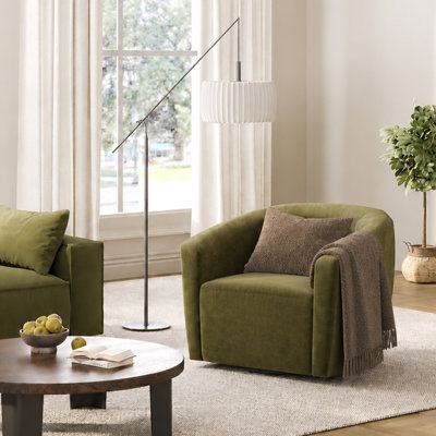 Ensemble de 2 fauteuils demi-tonneau pivotants à 360 ° modernes pour le salon, fauteuil d'appoint en chenille confortable avec base robuste, fauteuil de salon rond et incurvé pour coin de chambre à coucher, petit coin lecture