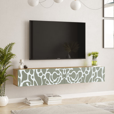Future Tv Unit Uv Print Dubrovnik Green Color, 70-inches Floating Entertainment Center Console With Storage Shelves & Doors by Wrought Studio