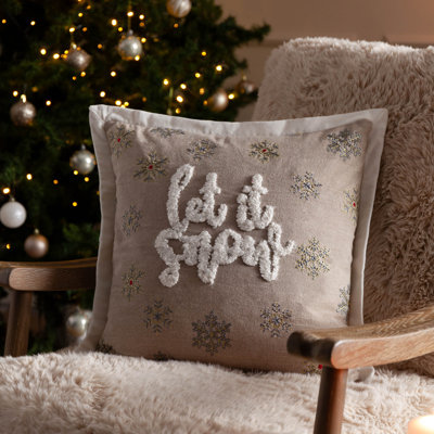 Winter Let It Snow Grey Square Throw Cushion With Filling